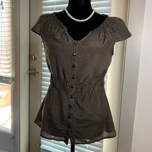 Brown Polka Dot Smocked Blouse